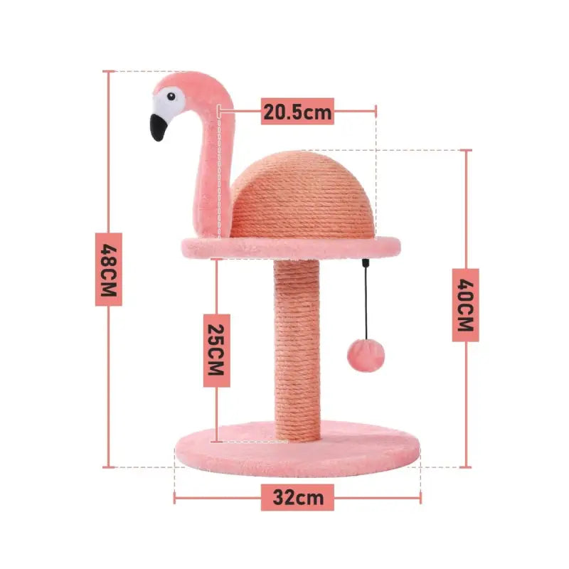 Griffoir à chat flamant rose avec boule - Arbre à chat original, décoration d’intérieur