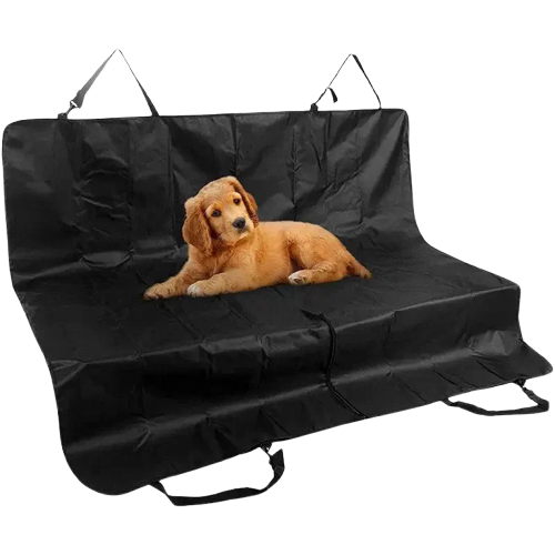 Un chien couché sur un canapé noir avec une housse de siège de voiture résistante pour les poils d’animaux Transparent Background