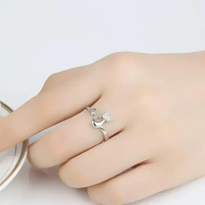 Bague Chat En Argent Aux Sublimes Reflets De Diamant