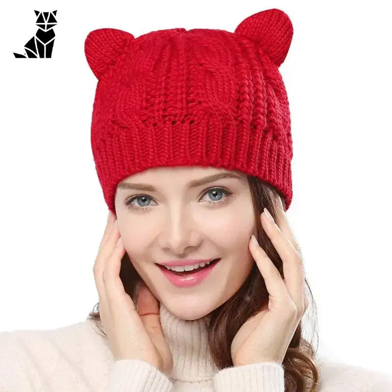 Bonnet Chat Kawaii Avec Petites Oreilles En Coton Tricoté à La Main