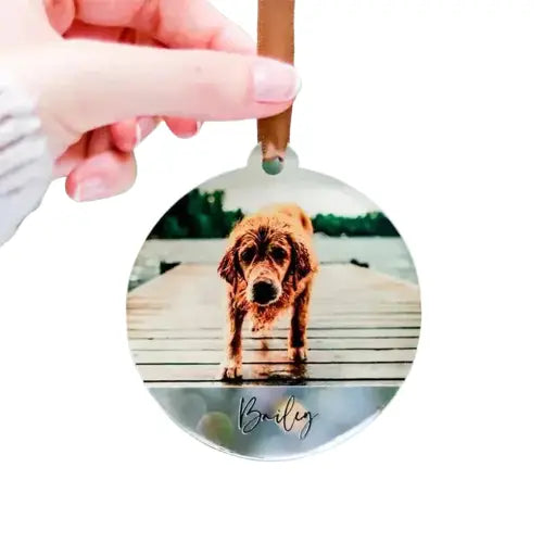 Ornement durable en acrylique pour chien avec photo, parfait souvenir personnalisable Transparent Background