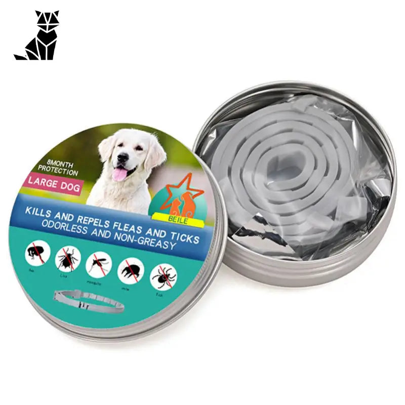 Collier anti-puces pour chiens - Boîte de protection longue durée avec tête de chien et autocollant