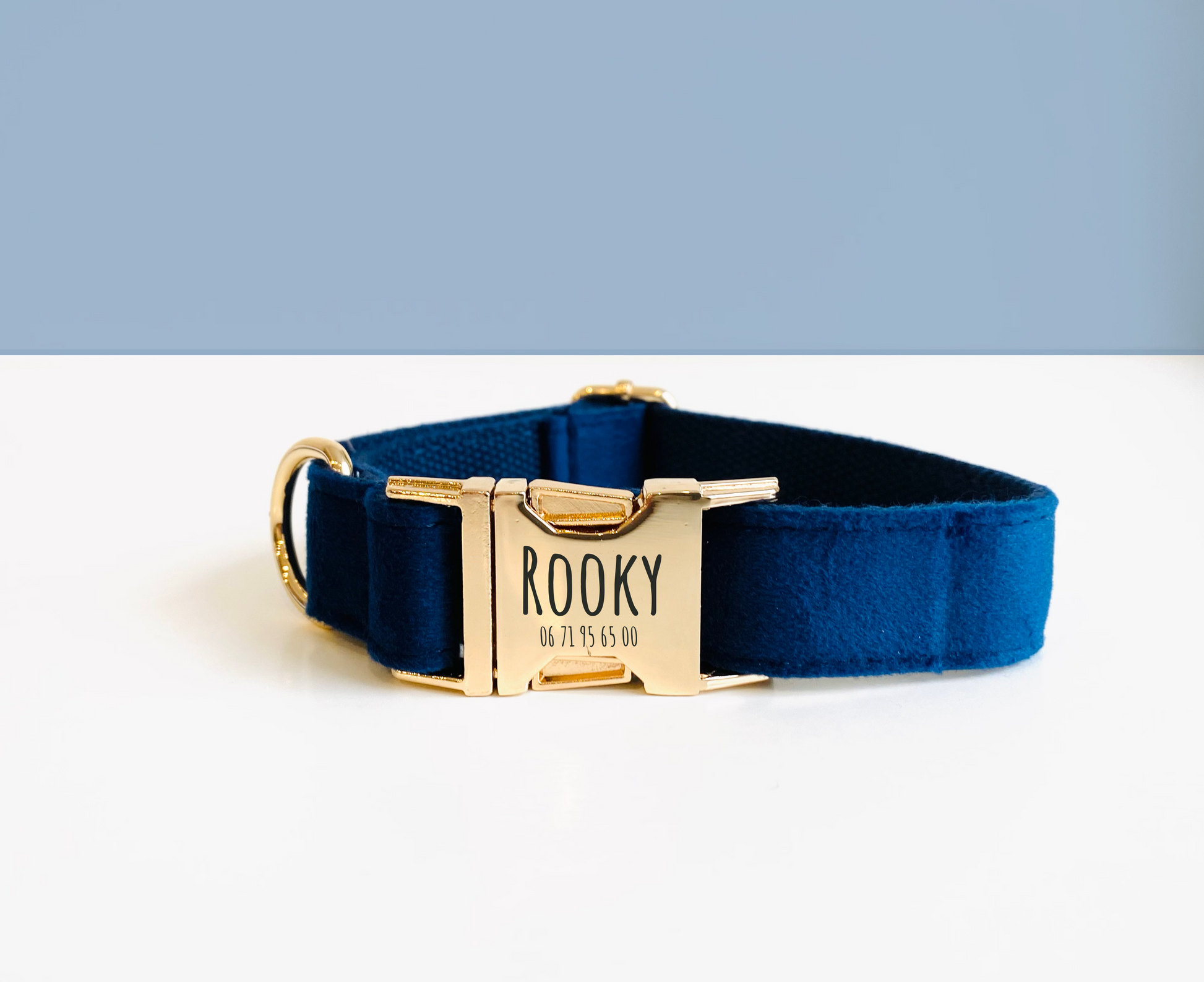 Collier Chien Personnalisé Velours Bleu Marine