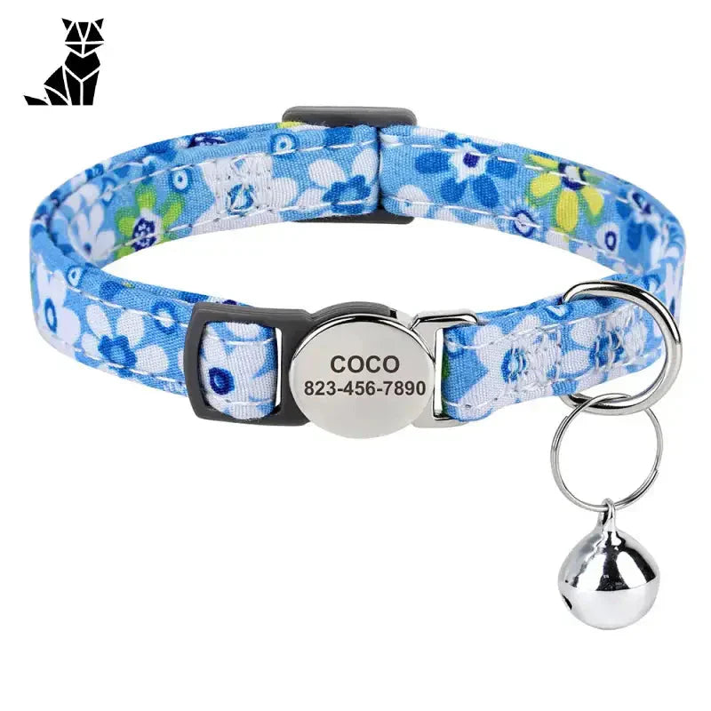 Collier design et créatif : Collier bleu pour chien avec breloque argentée pour chat personnalisable