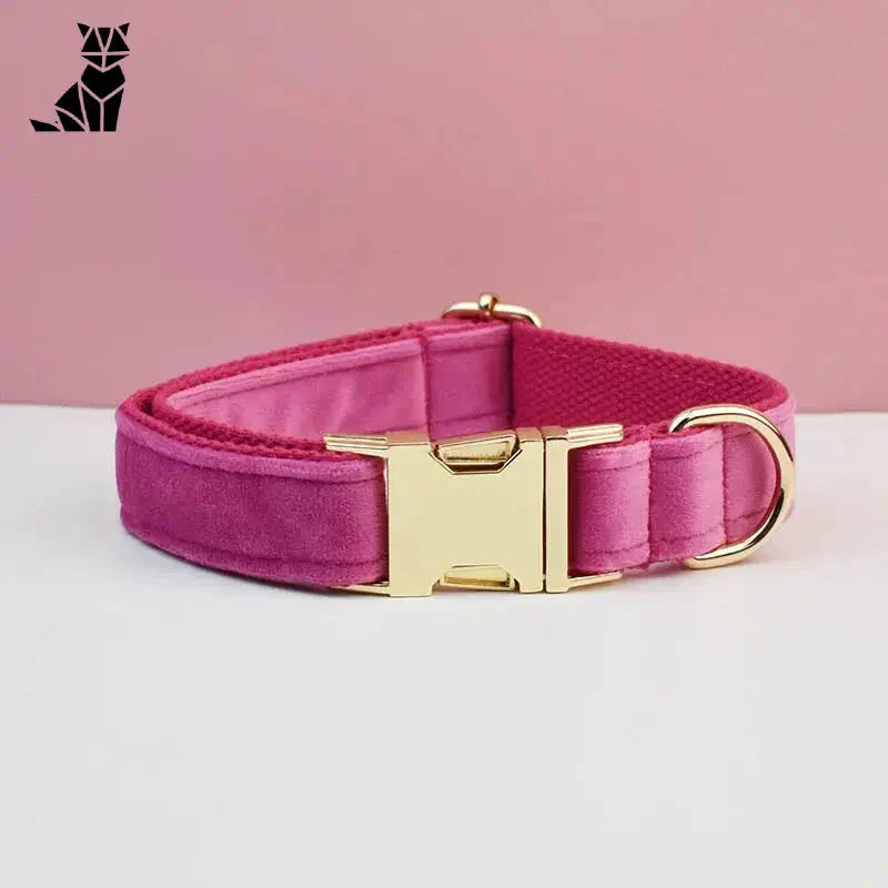 Collier Love Dog en velours rose inusable avec boucle dorée - Collection Chien de Damour