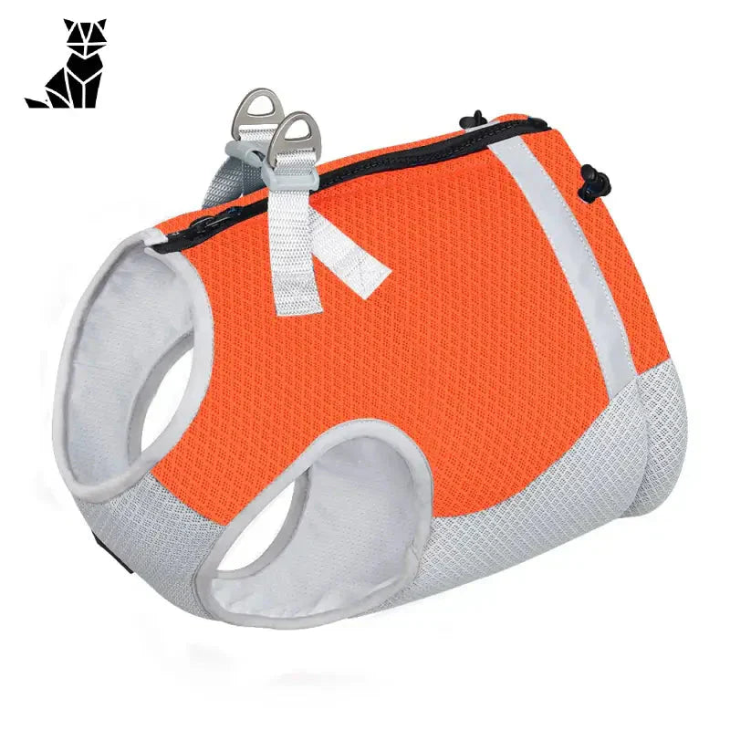 Gilet rafraîchissant à confort optimal : harnais pour chien orange et blanc avec médaillon blanc pour les journées