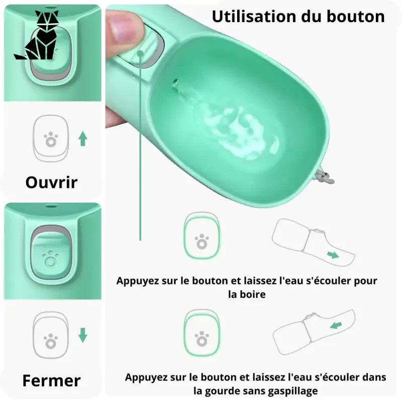 Gourde d’hydratation pour chien avec une tasse et une cuillère, idéale pour animaux & animaux de compagnie