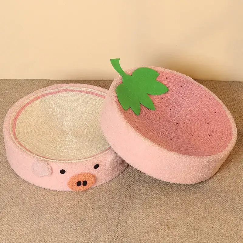 Griffoir Chic pour chat : Panier à cochon rose avec feuille verte - Accessoire pour animaux de compagnie