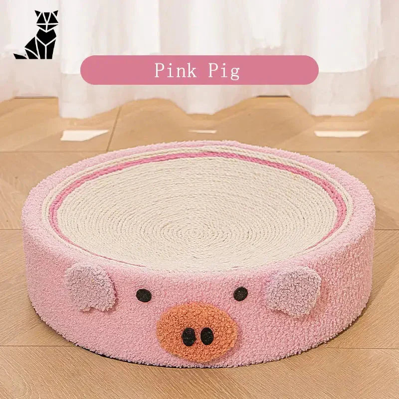 Griffoir Chic pour chat : Lit de chien rose en forme de cochon pour animaux de compagnie sur sol en bois