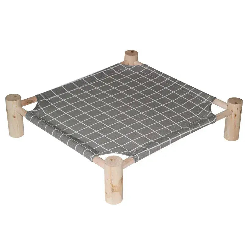 Lit pour chien durable gris et blanc avec pieds en bois - Parfait pour les animaux de compagnie. Fabriqué en bois durable
