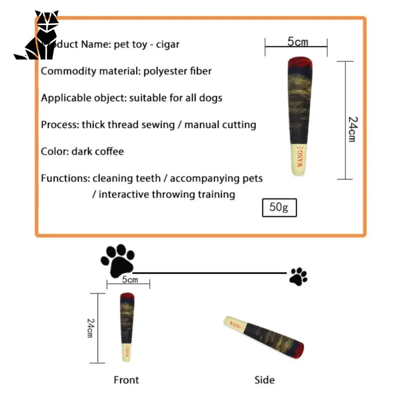 Diagramme du jouet à mâcher Cigar avec Squeak - jouet idéal pour chien avec cigare et bruit intégré