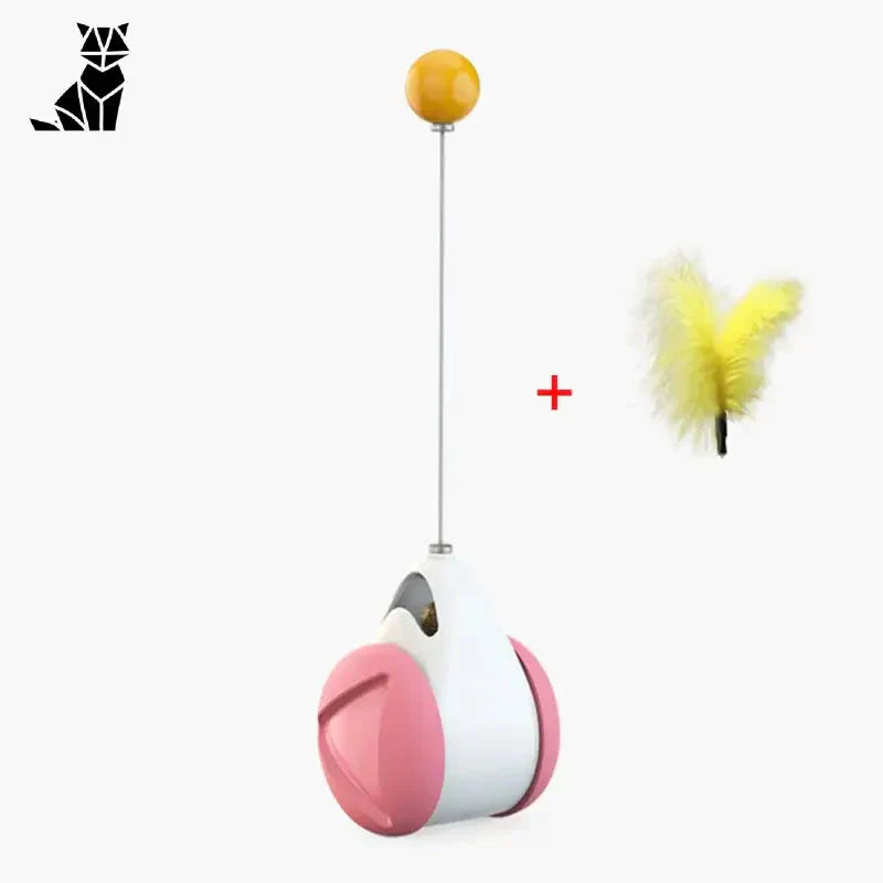 Jouet interactif pour chat avec une plume jaune et une balle rose - Excellent pour divertir votre chat