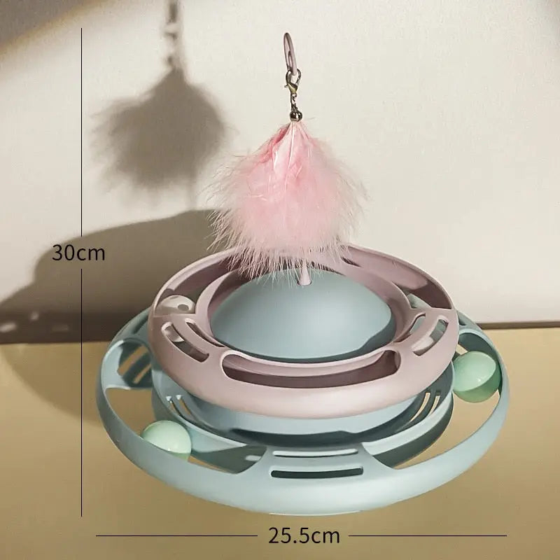 Jouet interactif pour chat - mangeoire avec plume rose | Jouet interactif design pour chat