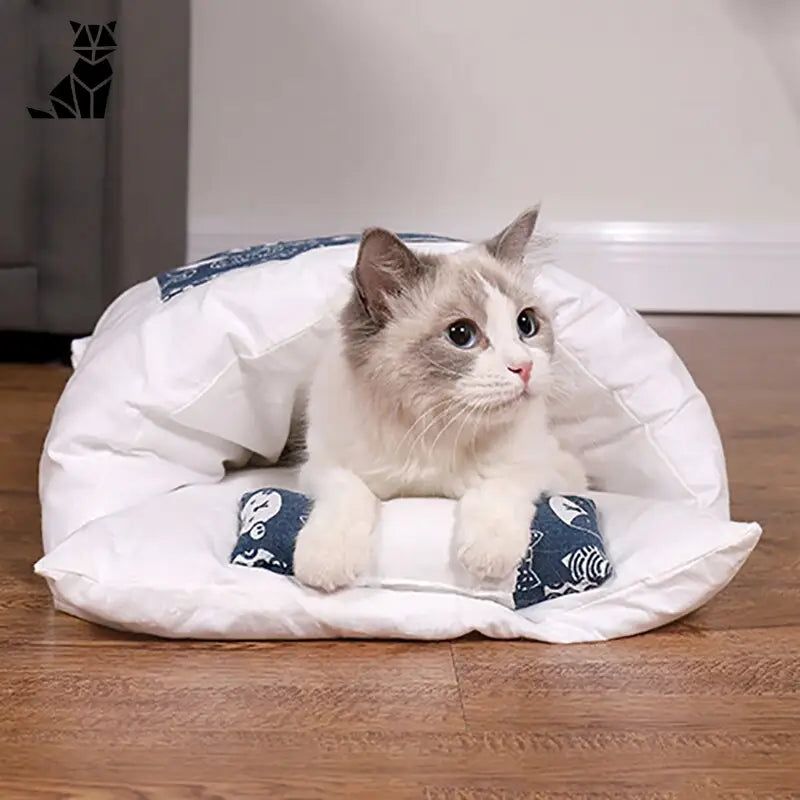 Lit douillet en coton avec étoile pour chat, lit douillet, design blanc et bleu parfait pour les chats