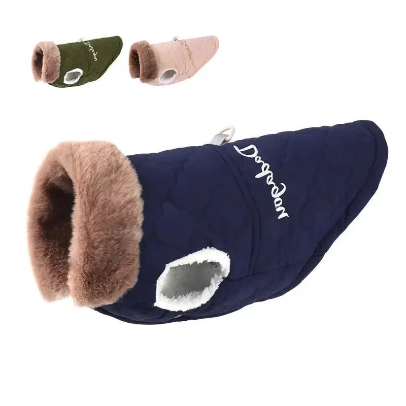 Manteau d’hiver pour chien : Manteau de chien élégant avec col en fourrure et chaussures assorties pour les animaux à la mode