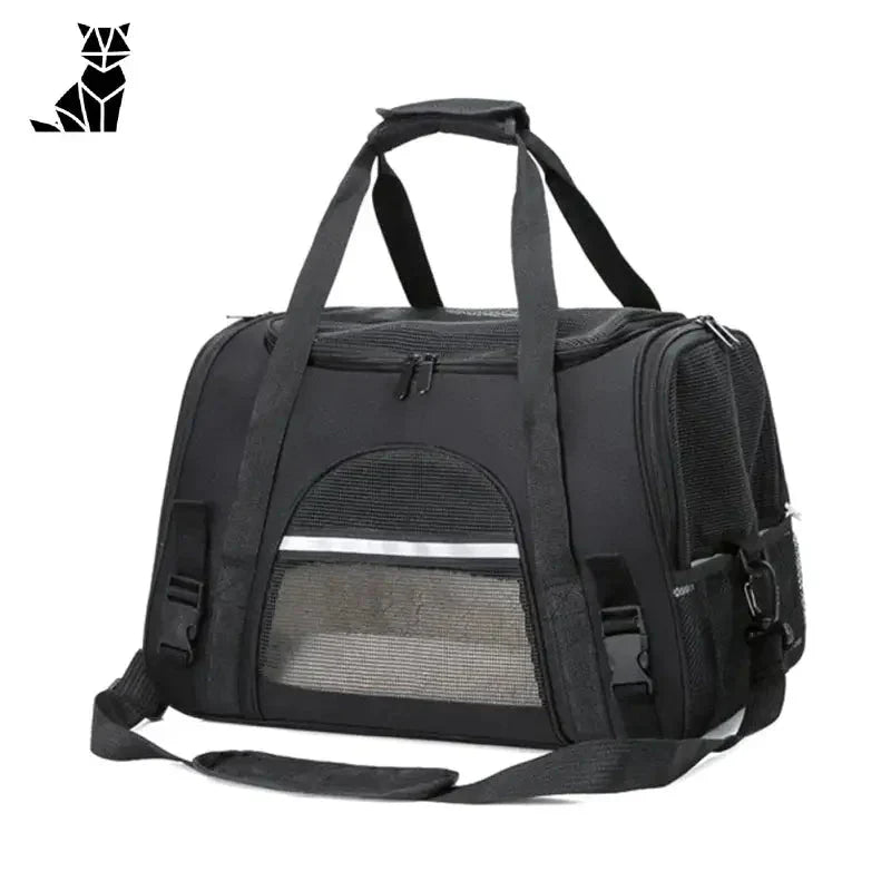 Sécurité tendance : Sac de transport pour chien noir avec poche avant en filet en Sac de voyage pour chat sécurisé et apaisant