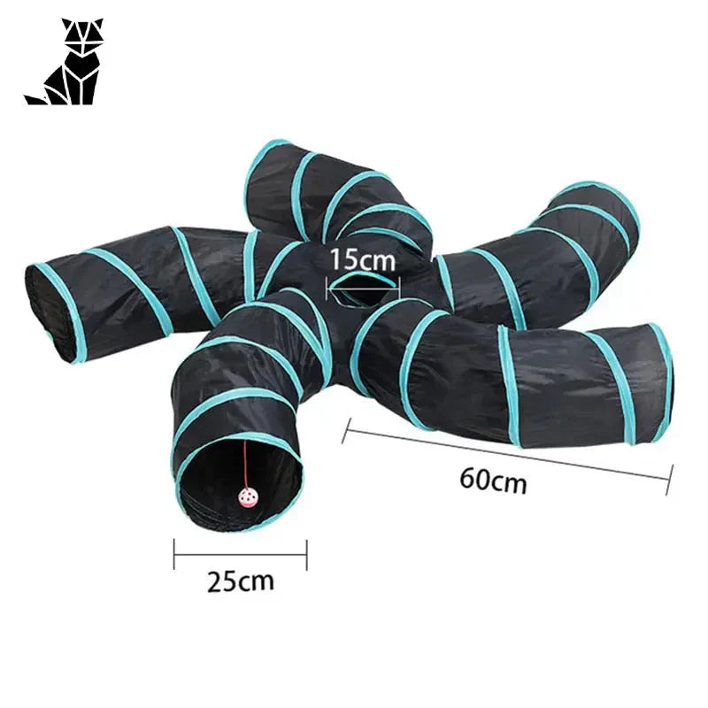 Tunnel de jeu pour chat - Durable Nylon Fun, tube noir et bleu avec ligne de mesure, facile à ranger